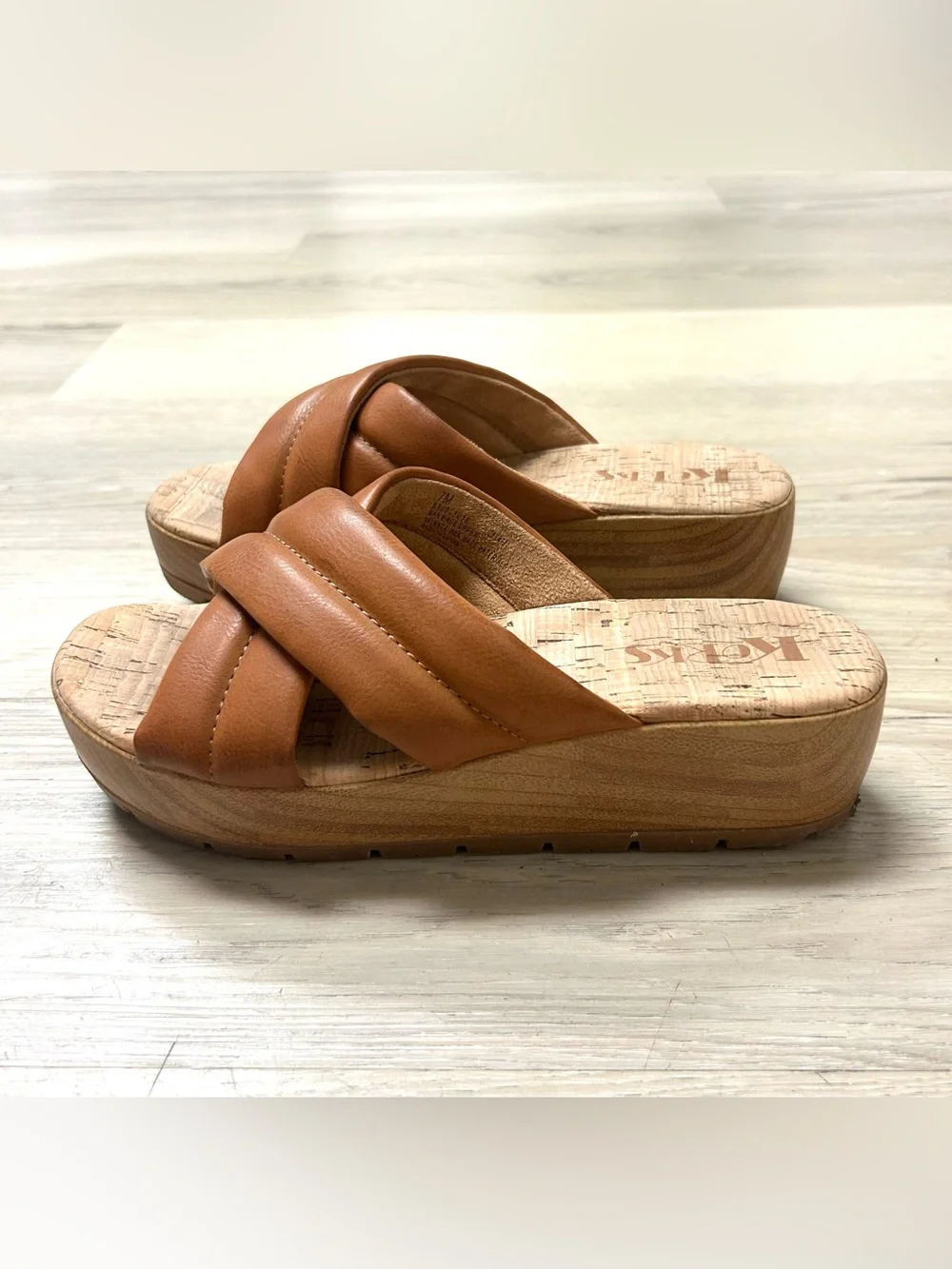 Korks Sandals Faithe Platform Wedge Slip On Tan Crossover Casual Women 7M Boho